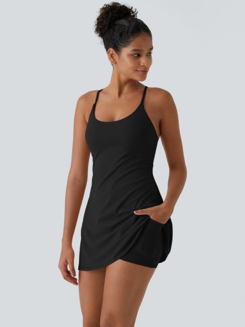 HALARA Black SoftlyZero Plush Backless Active Dress- Easy Peezy Edition